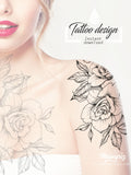 5 Oriental roses with pearls and mandala tattoo design instant download