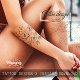 5 x peony linework tattoo design high resolution download