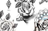 5 x Realistic roses with precious stone  tattoo design high resolution download