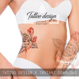 Realistic rose with sexy precious stone tattoo design high resolution download