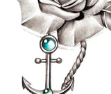Sexy realistic rose with precious stone tattoo design high resolution download