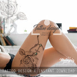 Sexy realistic rose with precious stone tattoo design high resolution download