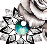 Realistic rose and precious stone and mandala  tattoo design high resolution download