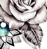 Realistic rose and precious stone and mandala  tattoo design high resolution download