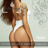 Two realistic roses and precious stone tattoo design high resolution download