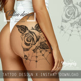 Realistic rose with pearls  tattoo design high resolution download