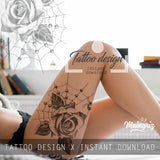 Realistic rose with pearls  tattoo design high resolution download