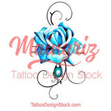 Realistic rose with precious stone  tattoo design high resolution download