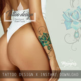 Realistic rose with precious stone  tattoo design high resolution download