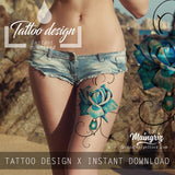 Realistic rose with precious stone  tattoo design high resolution download