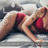 5 x Realistic roses with precious stone - download tattoo design