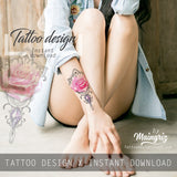5 x Realistic roses with precious stone - download tattoo design