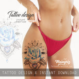 5 x Realistic roses with precious stone - download tattoo design
