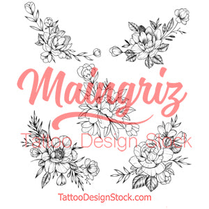 5 x peony linework sideboob tattoo design high resolution download