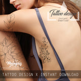 5 x peony linework sideboob tattoo design high resolution download