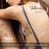 5 x peony linework sideboob tattoo design high resolution download