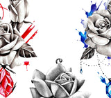 5 x precious stone with sexy realistic roses  tattoo design high resolution download