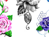 5 x precious stone with sexy realistic roses  tattoo design high resolution download