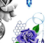 5 x precious stone with sexy realistic roses  tattoo design high resolution download
