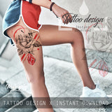 5 x precious stone with sexy realistic roses  tattoo design high resolution download
