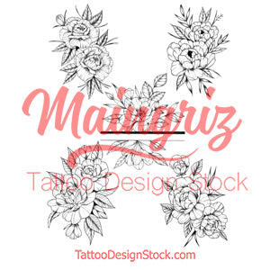 5 x peony linework half sleeve tattoo design high resolution download