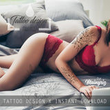5 x Peony linework sideboob - tattoo design download