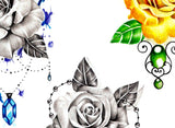 5 x sexy realistic roses with precious stone  tattoo design high resolution download