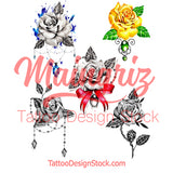 5 x sexy realistic roses with precious stone  tattoo design high resolution download