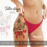 5 x sexy realistic roses with precious stone  tattoo design high resolution download