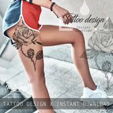 5 x sexy realistic roses with precious stone  tattoo design high resolution download