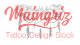 lace garter with rose and feathers tattoo design