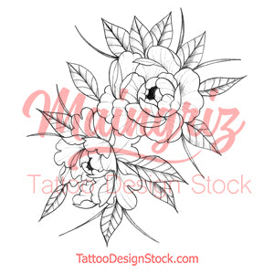 Sexy peony linework half sleeve tattoo design high resolution download