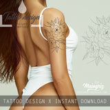 Sexy peony linework half sleeve tattoo design high resolution download