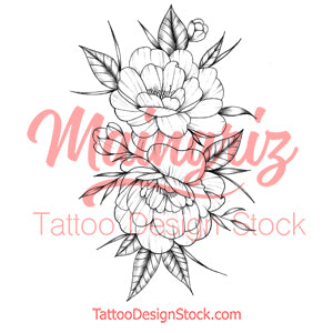 Half sleeve peony linework tattoo design high resolution download