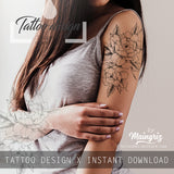 Half sleeve peony linework sexy tattoo design high resolution download