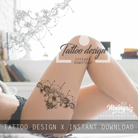 Hibiscus and lace garter tattoo design digital download TattooDesignStock