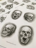 selection of amazing skull tattoo references in black and grey style