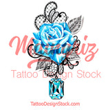 Indigo stone with realistic rose tattoo design high resolution download