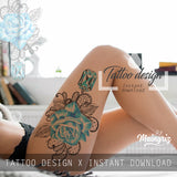 Indigo stone with realistic rose tattoo design high resolution download
