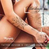 Linework peony half sleeve high resolution download