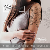 Linework peony half sleeve high resolution download