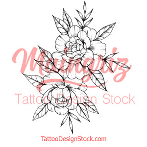 Linework peony sexy tattoo design high resolution download