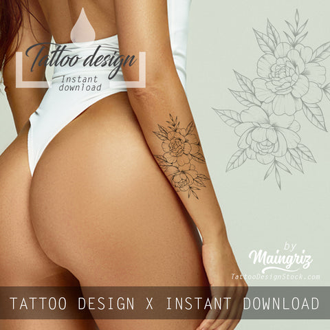 Linework peony sexy tattoo design high resolution download