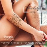 Sexy peony linework forearm tattoo design high resolution download