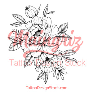 Linework peony tattoo design high resolution download