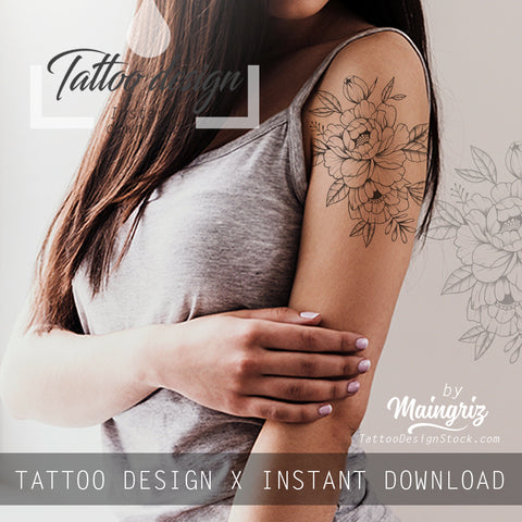 Linework peony tattoo design high resolution download