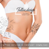 Sexy peony linework forearm tattoo design high resolution download