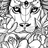 Lion flowers line work tattoo design high resolution download