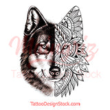 original wolf mandala half sleeve tattoo design references created by tattoo artist