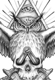 original illuminati owl and skull tattoo in instant download